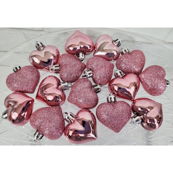 Unbranded Other - Pink Hearts Ornaments Shiny Glitter 2" Decorations Set of 16 Valentines Day NEW